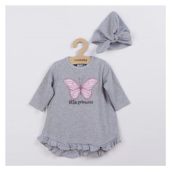 Dojčenské šatôčky s čiapočkou-turban New Baby Little Princess sivé