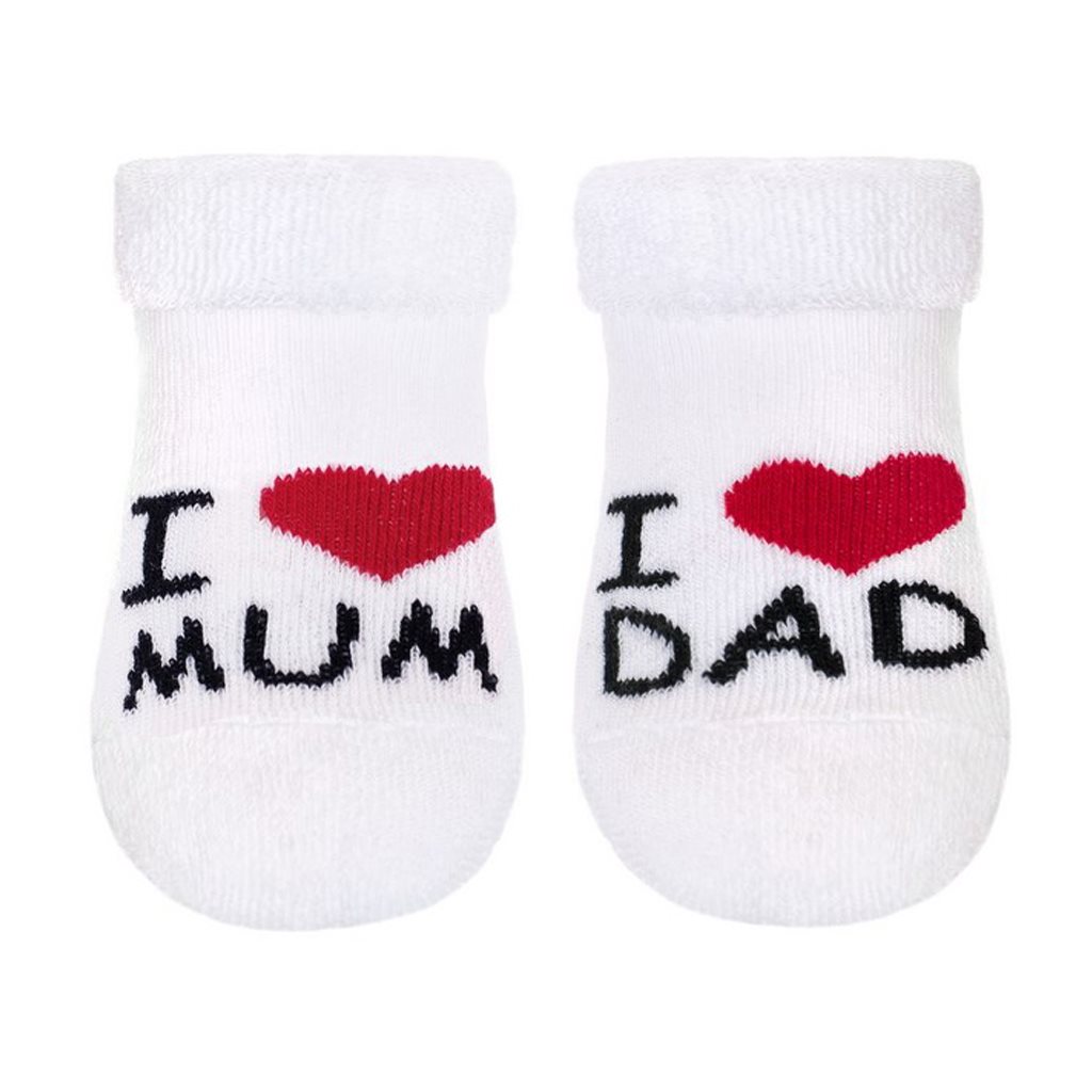 Dojčenské froté ponožky New Baby biele I Love Mum and Dad 0-3 m