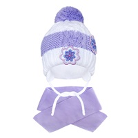 Zimná detská čiapočka so šálom New Baby kvietočky fialová