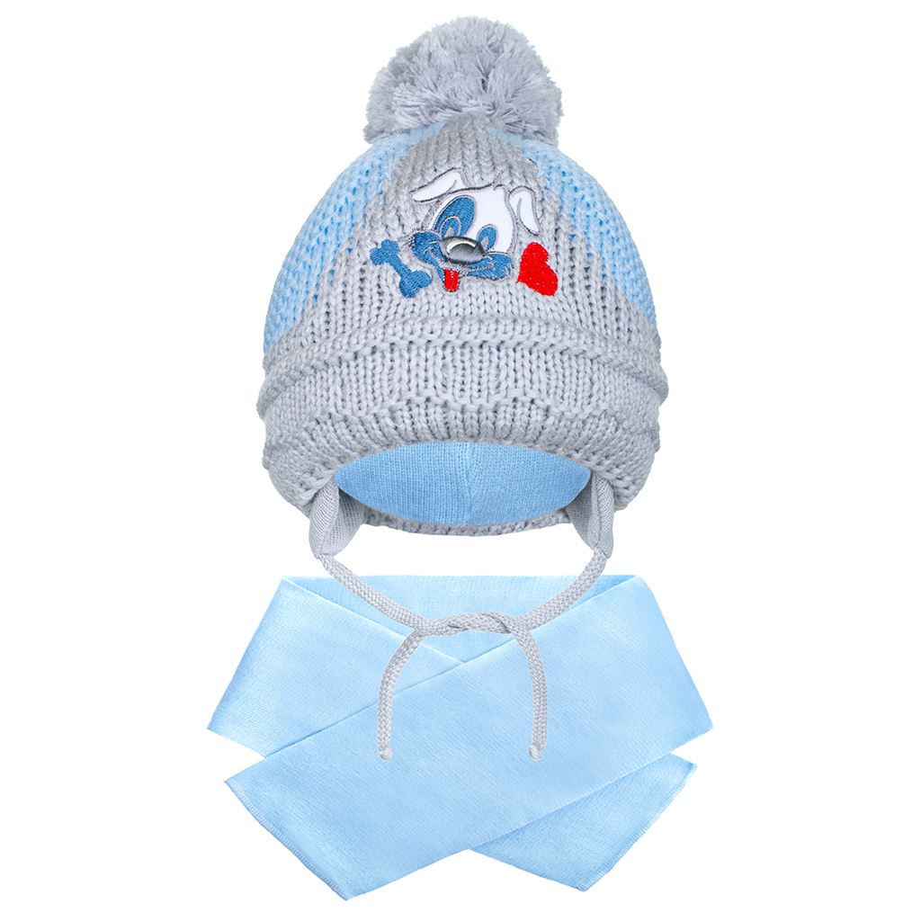 Zimná detská čiapočka so šálom New Baby psík tmavo modrá Modrá 104 (3-4r)