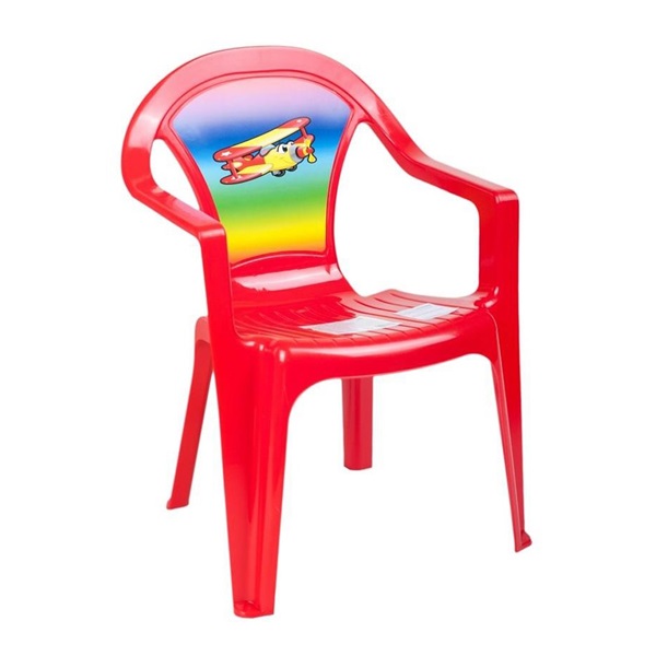 Detský záhradný nábytok - Plastová stolička červená lietadlo