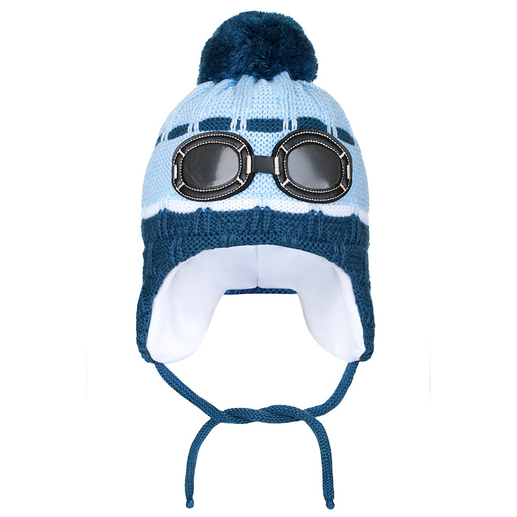 Zimná detská čiapočka New Baby okuliarky svetlo modrá 104