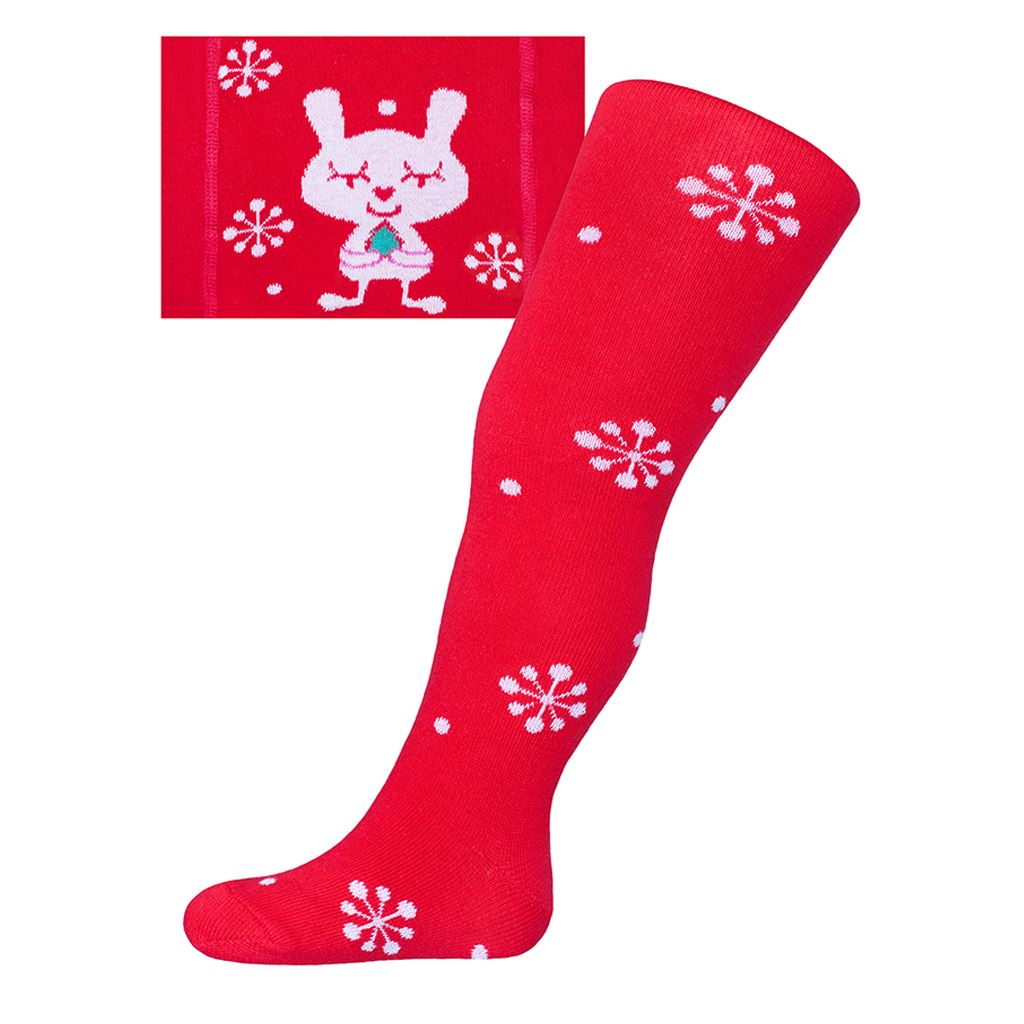 Vianočné bavlnené pančucháčky New Baby červené s vločkami a mačičkou-68 (4-6m)