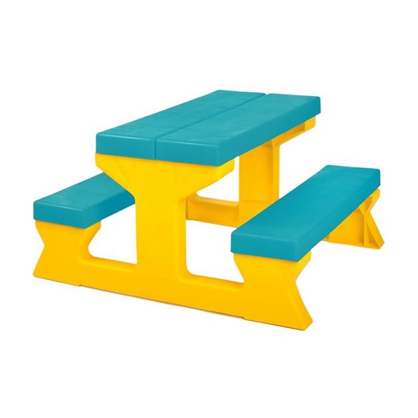 Detský záhradný nábytok - Stôl a lavičky tyrkysovo-žltý