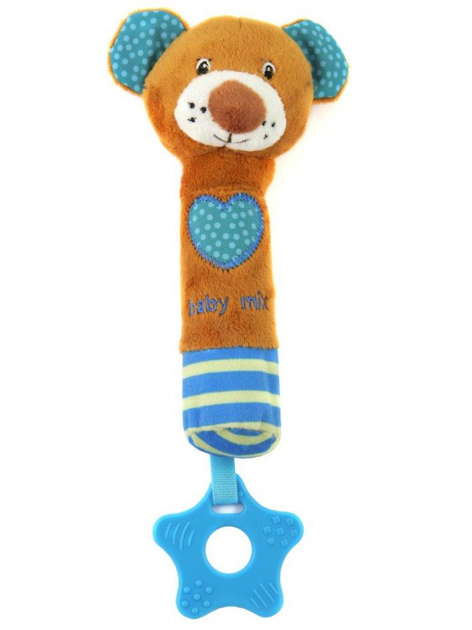 Detská pískacia plyšová hračka s hryzátkom Baby Mix medvedík modrá