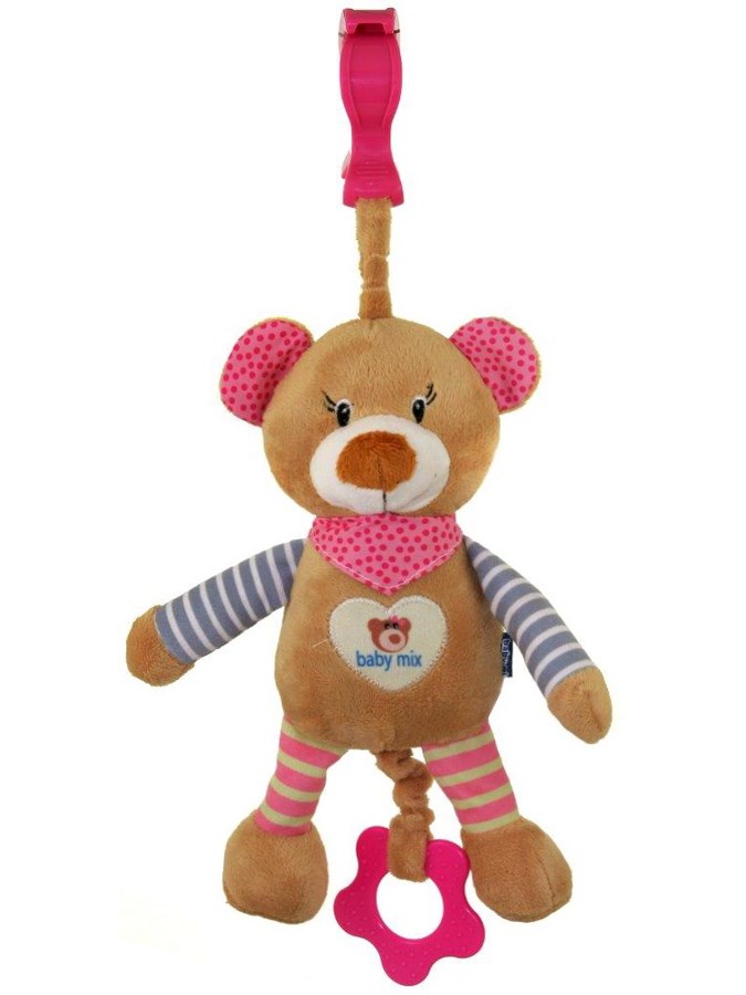 Detská plyšová hračka s hracím strojčekom a klipom Baby Mix medvedík ružový