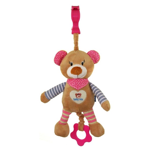 Detská plyšová hračka s hracím strojčekom a klipom Baby Mix medvedík ružový