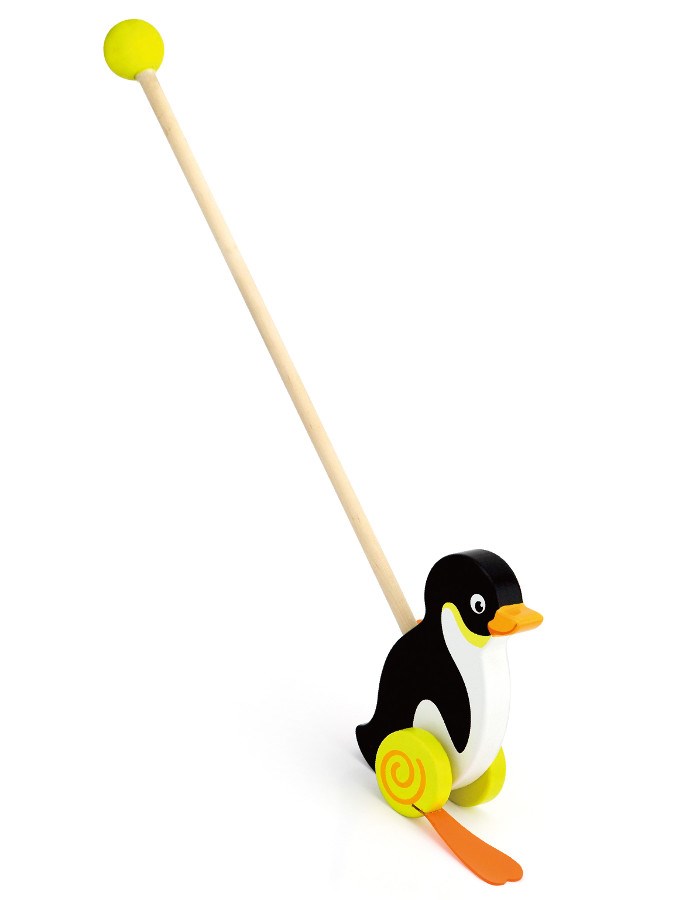 Drevená jazdiaca hračka Viga tučniak Čierna