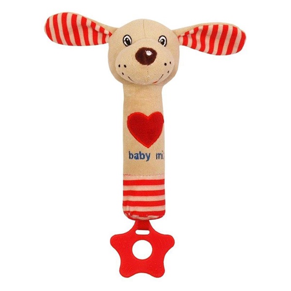 Detská pískacia plyšová hračka s hryzátkom Baby Mix psík červená