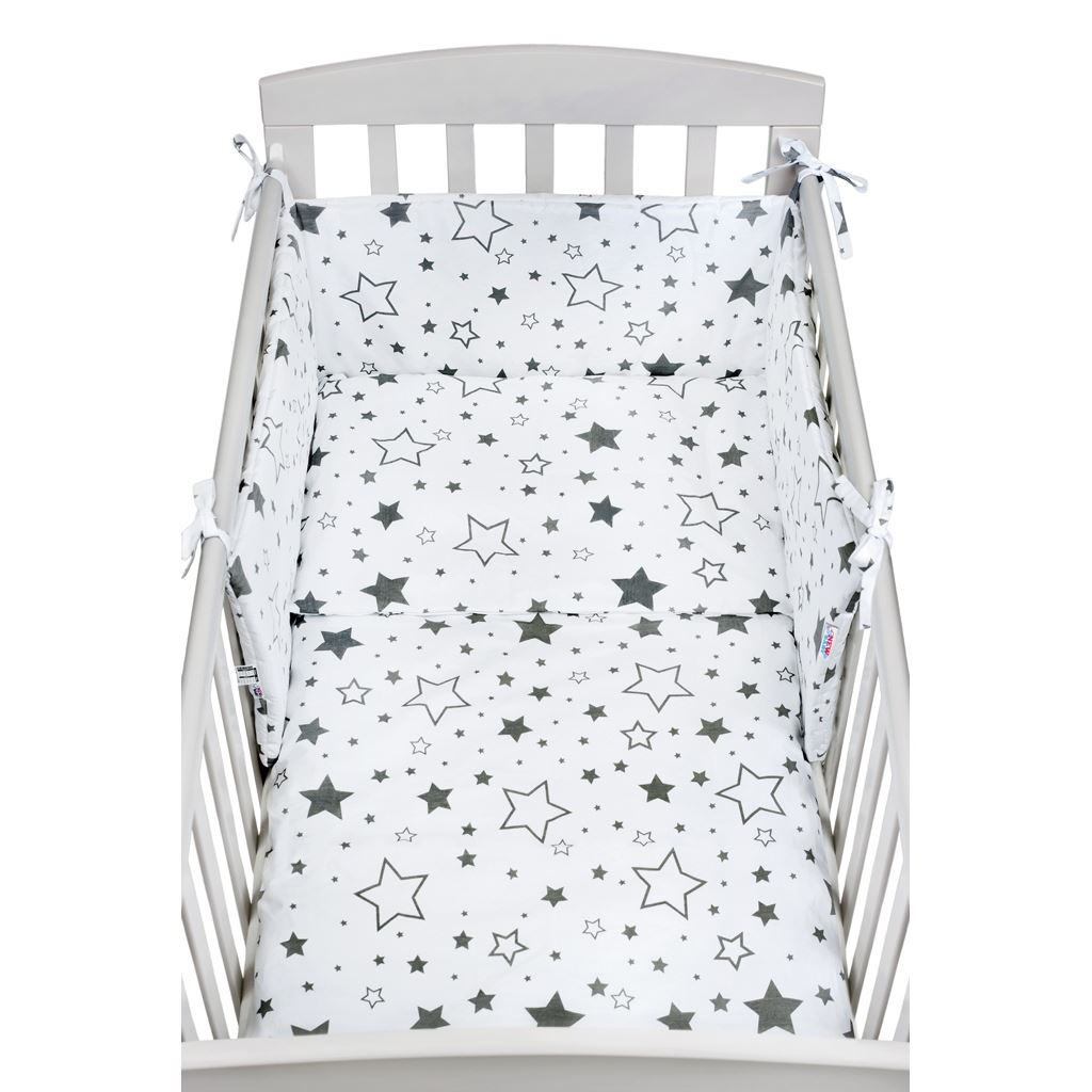 3-dielne posteľné obliečky New Baby 90/120 cm biele hviezdy sivé Sivá