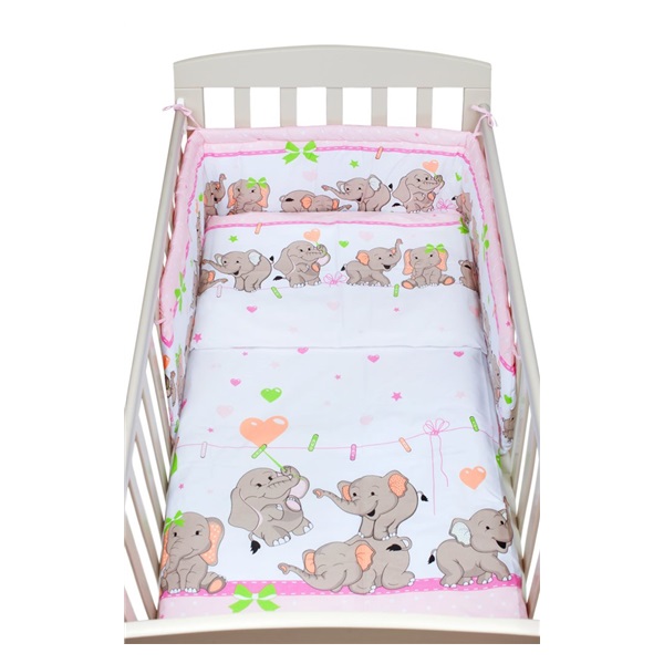 3-dielne posteľné obliečky New Baby 100/135 cm rúžové so sloníky