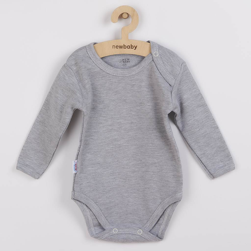 Dojčenské bavlnené body s dlhým rukávom New Baby Pastel sivý melír-80 (9-12m)