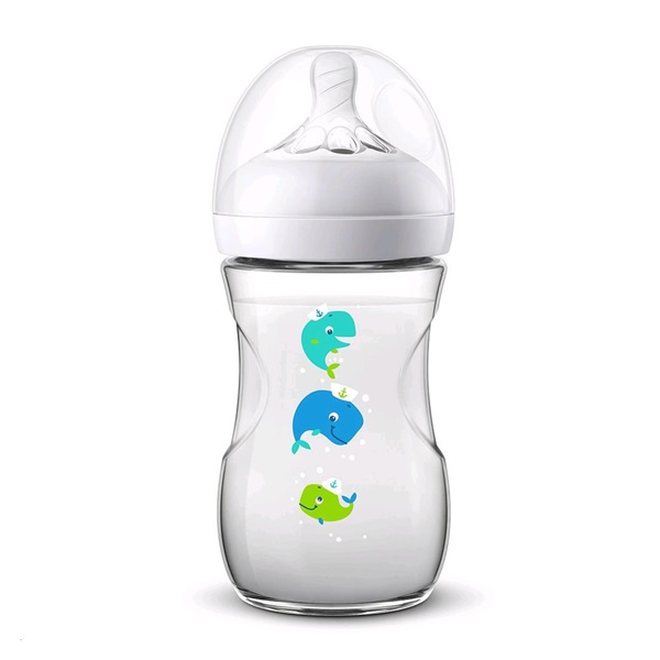 Dojčenská fľaša Avent Natural 260 ml biela veľryba