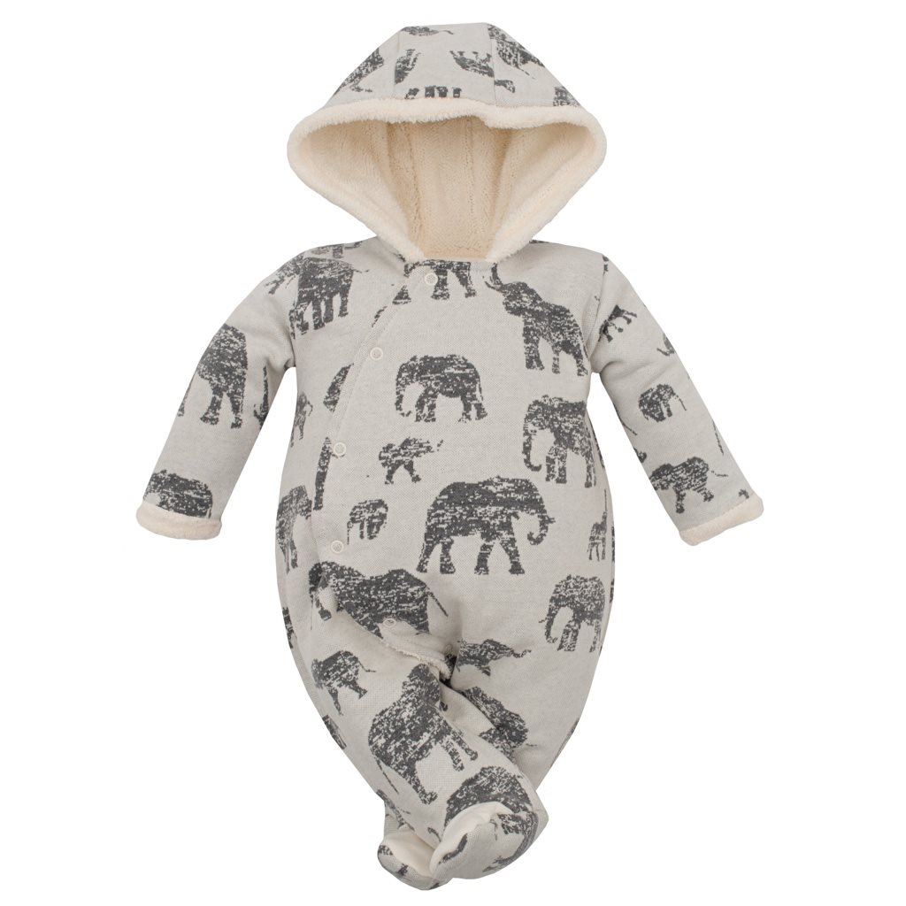 Zimná dojčenská kombinéza s kapucňou Baby Service Slony sivá