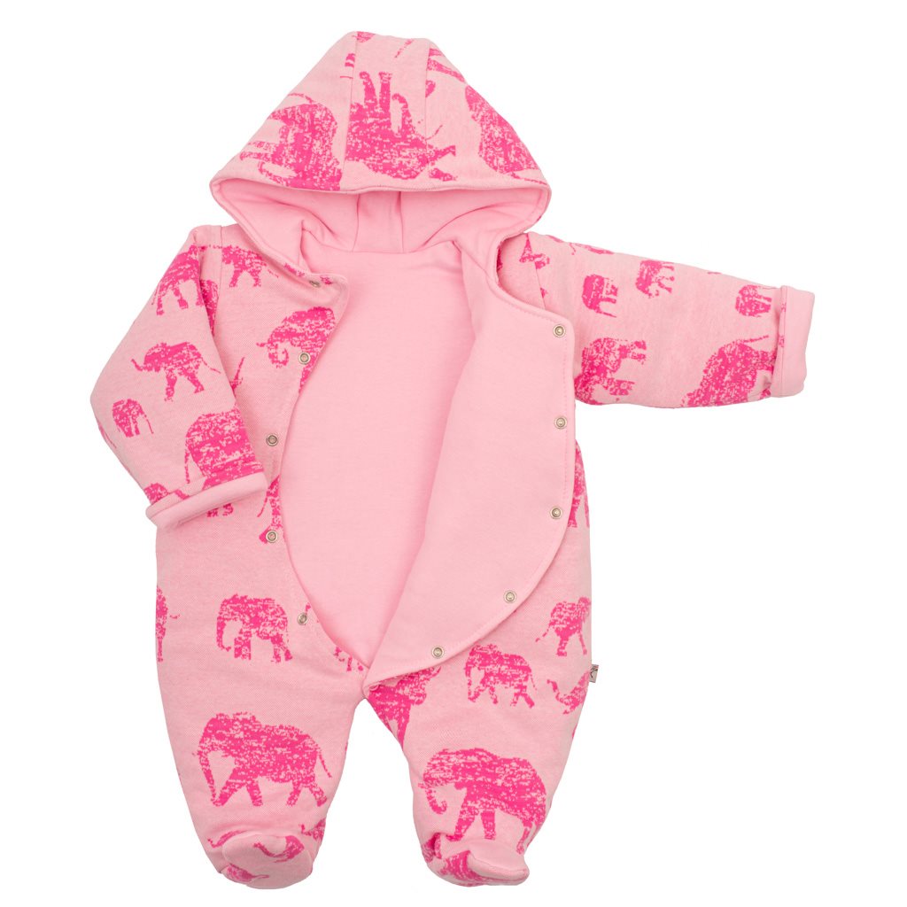 Zateplená dojčenská kombinéza s kapucňou Baby Service Slony ružová