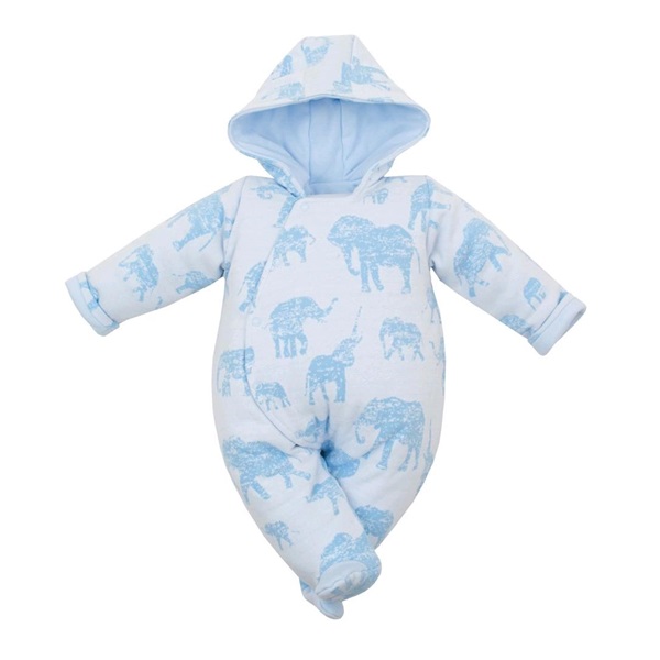 Zateplená dojčenská kombinéza s kapucňou Baby Service Slony modrá