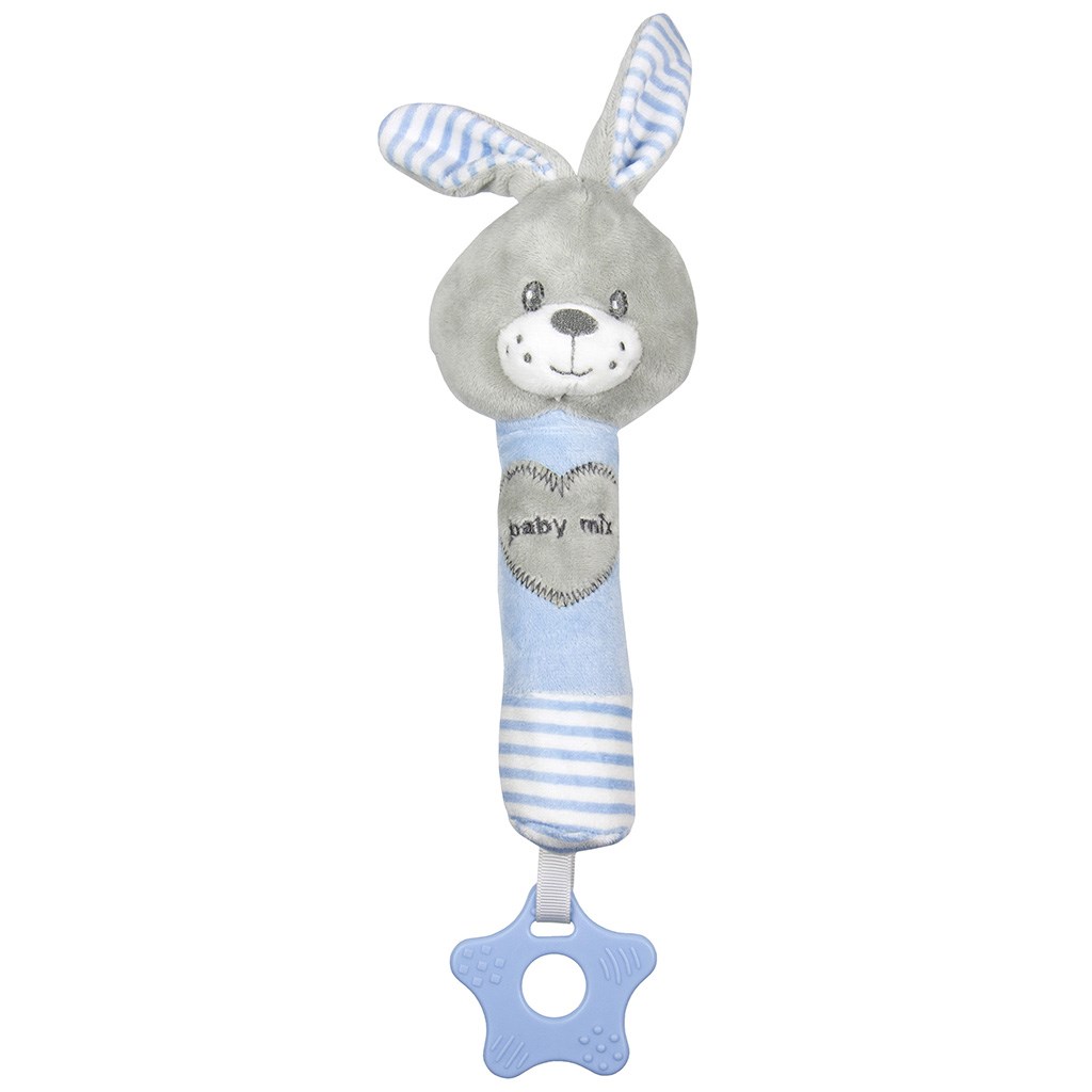 Detská pískacia plyšová hračka s hryzátkom Baby Mix králik modrý
