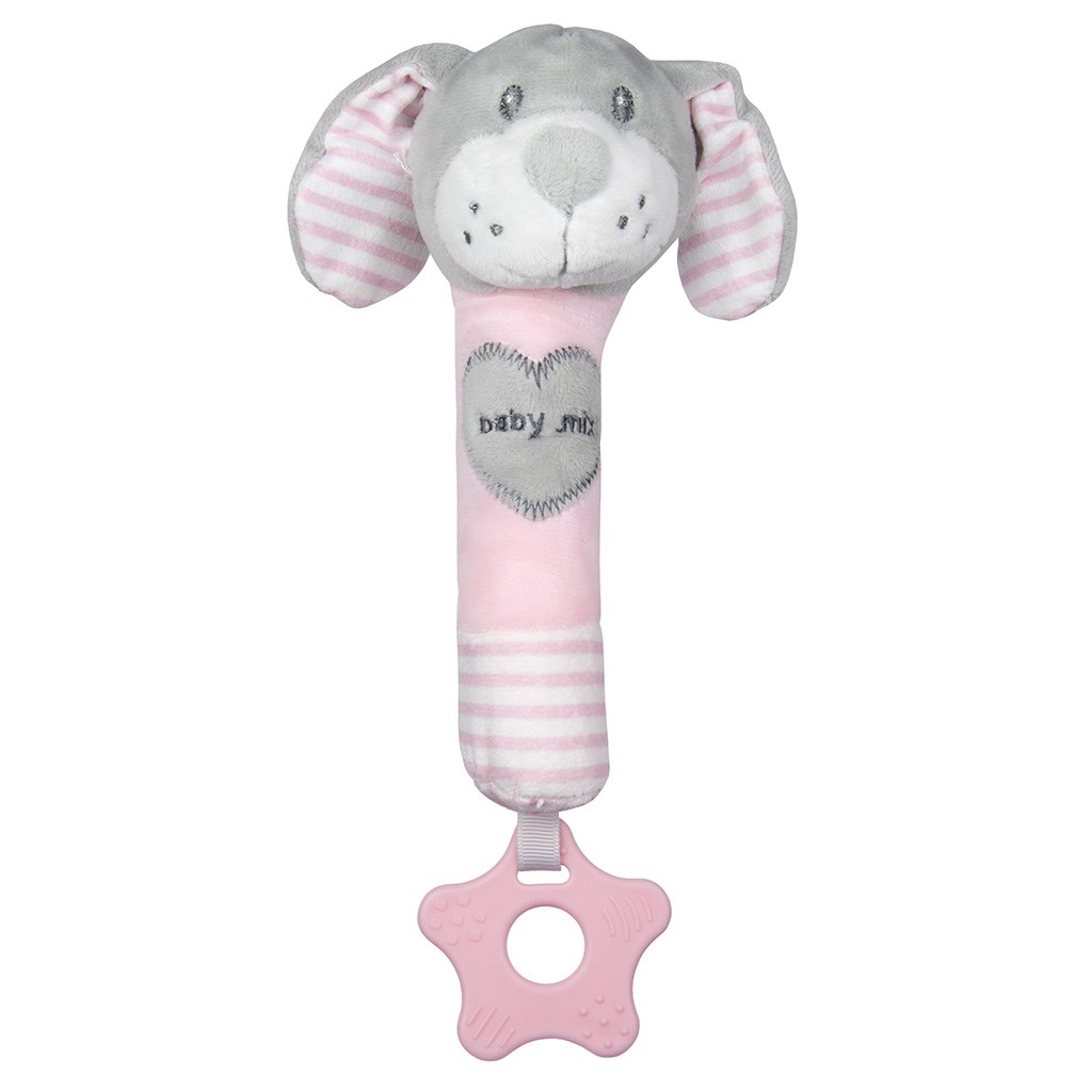 Detská pískacia plyšová hračka s hryzátkom Baby Mix pes rúžový
