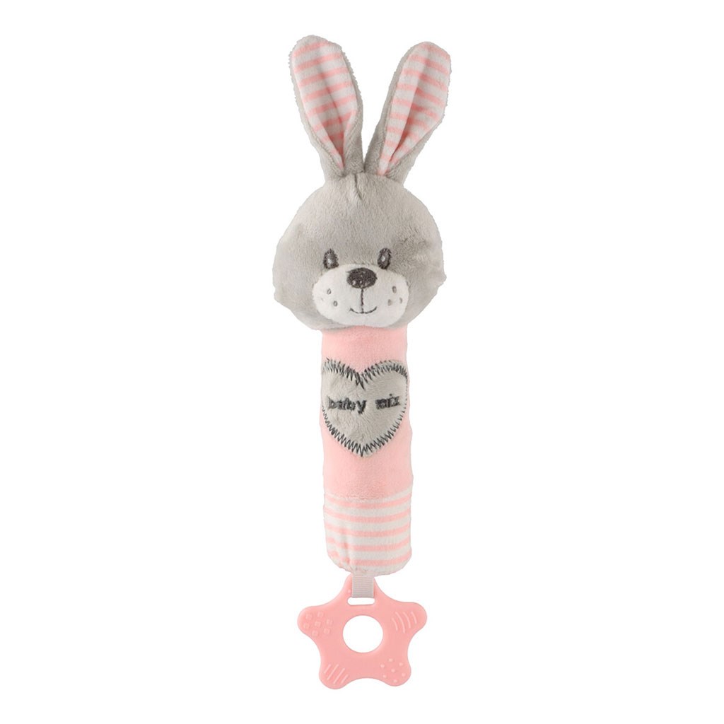 Detská pískacia plyšová hračka s hryzátkom Baby Mix králik ružový