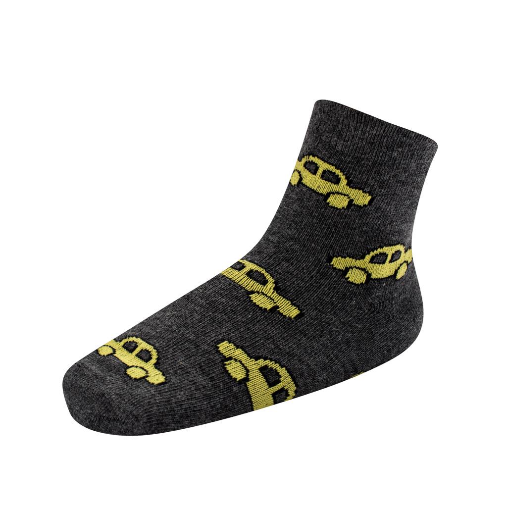 Detské bavlnené ponožky New Baby sivé žlté auto 98 (2-3 r)