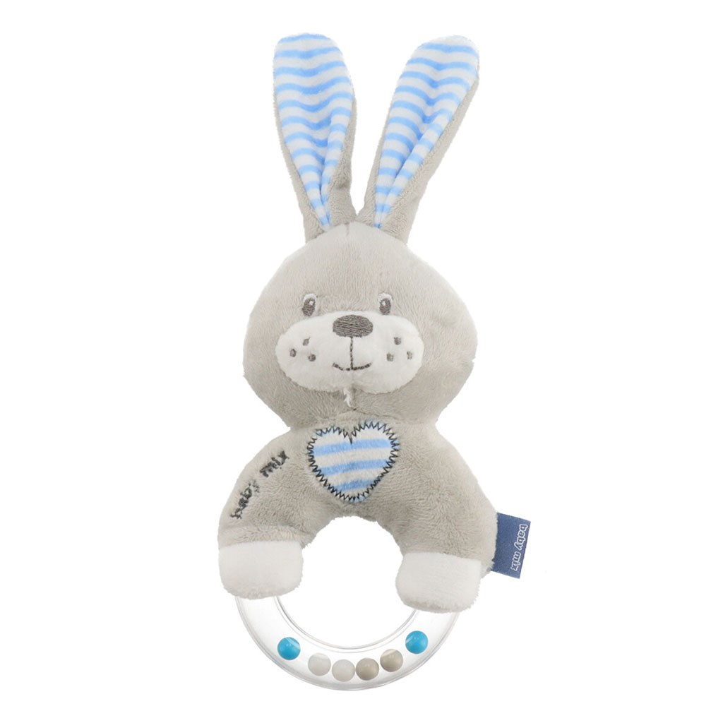 Detská plyšová hrkálka Baby Mix králik modrý, Modrá
