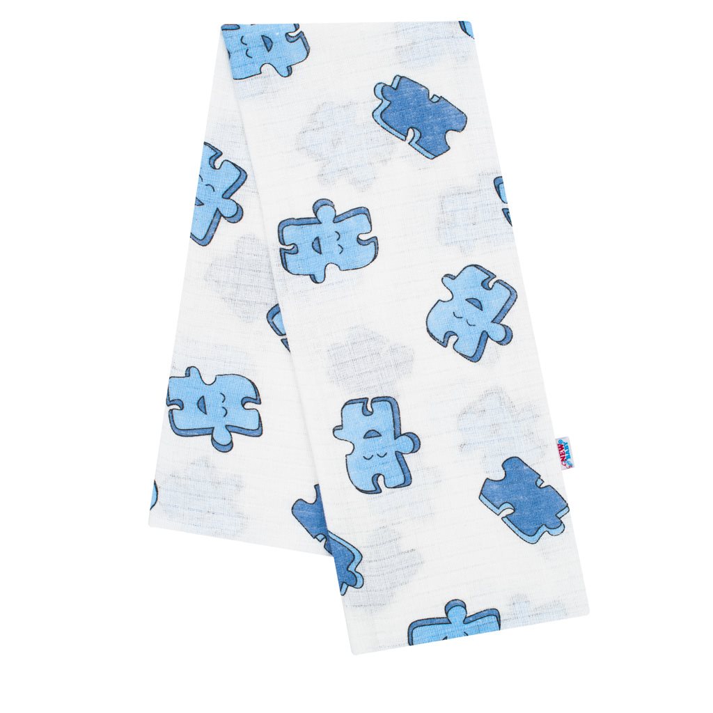 Bavlnená plienka s potlačou New Baby biela puzzle modré