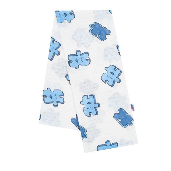 Bavlnená plienka s potlačou New Baby biela puzzle modré