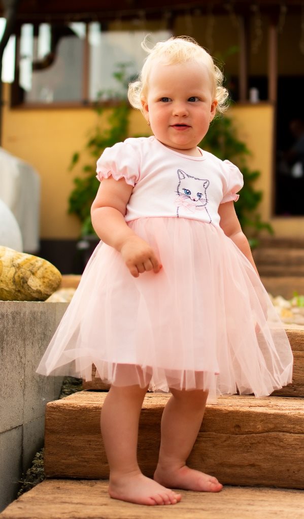 Dojčenské body s tylovou sukienkou Wonderful ružové 56