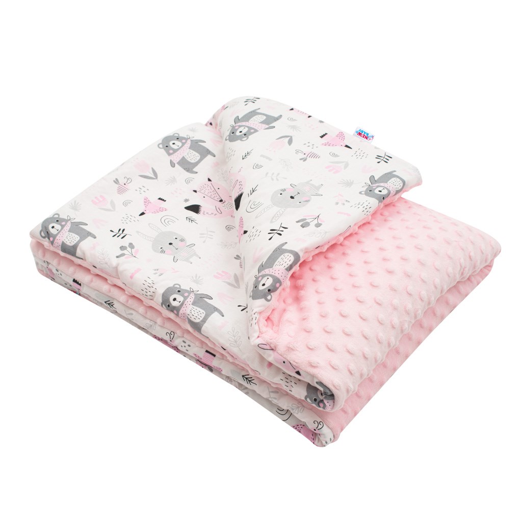Detská deka z Minky s výplňou New Baby Medvedíkovia ružová 80x102 cm