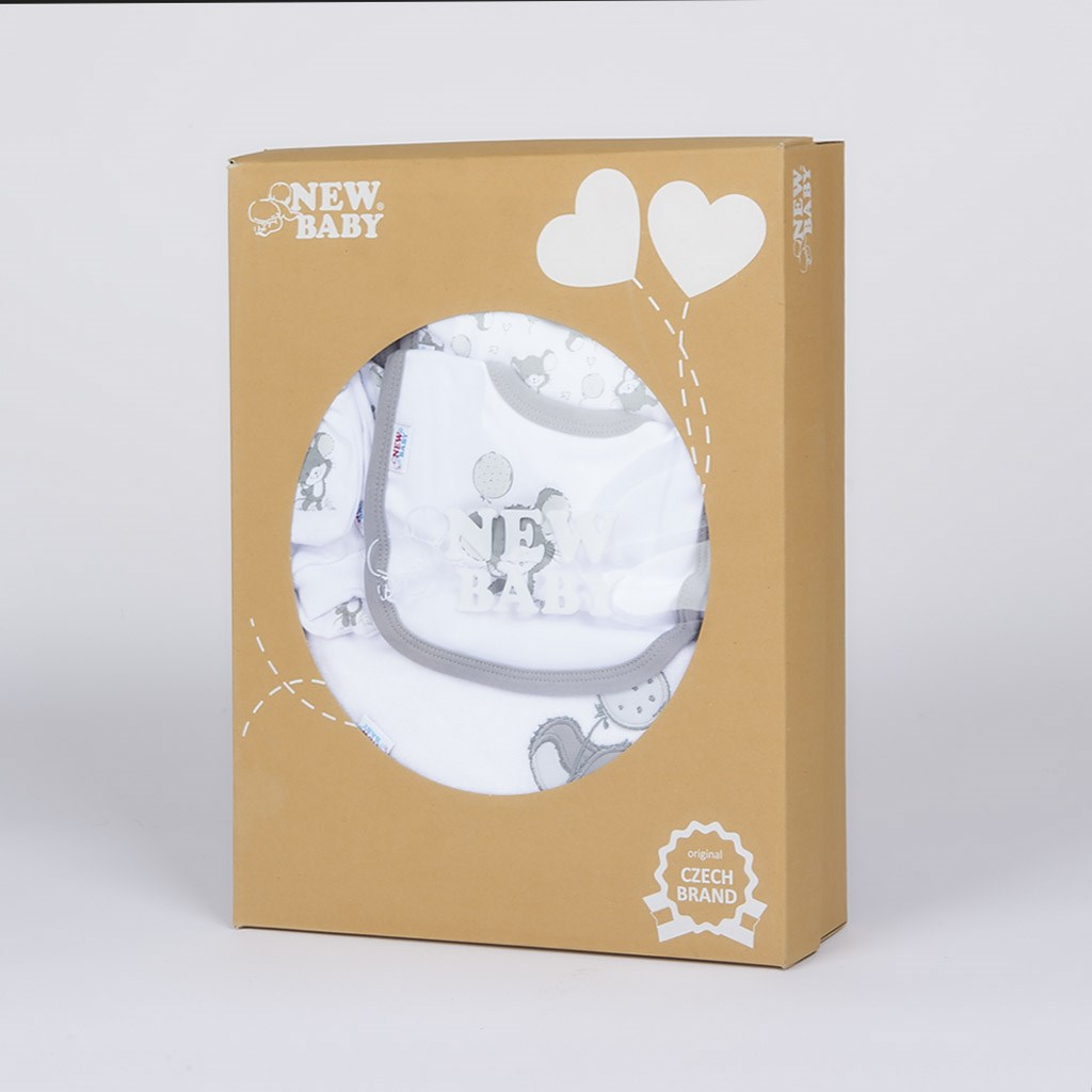 14-dielna luxusná dojčenská súprava New Baby Little Mouse v EKO krabičke, Biela, 56 (0-3m)