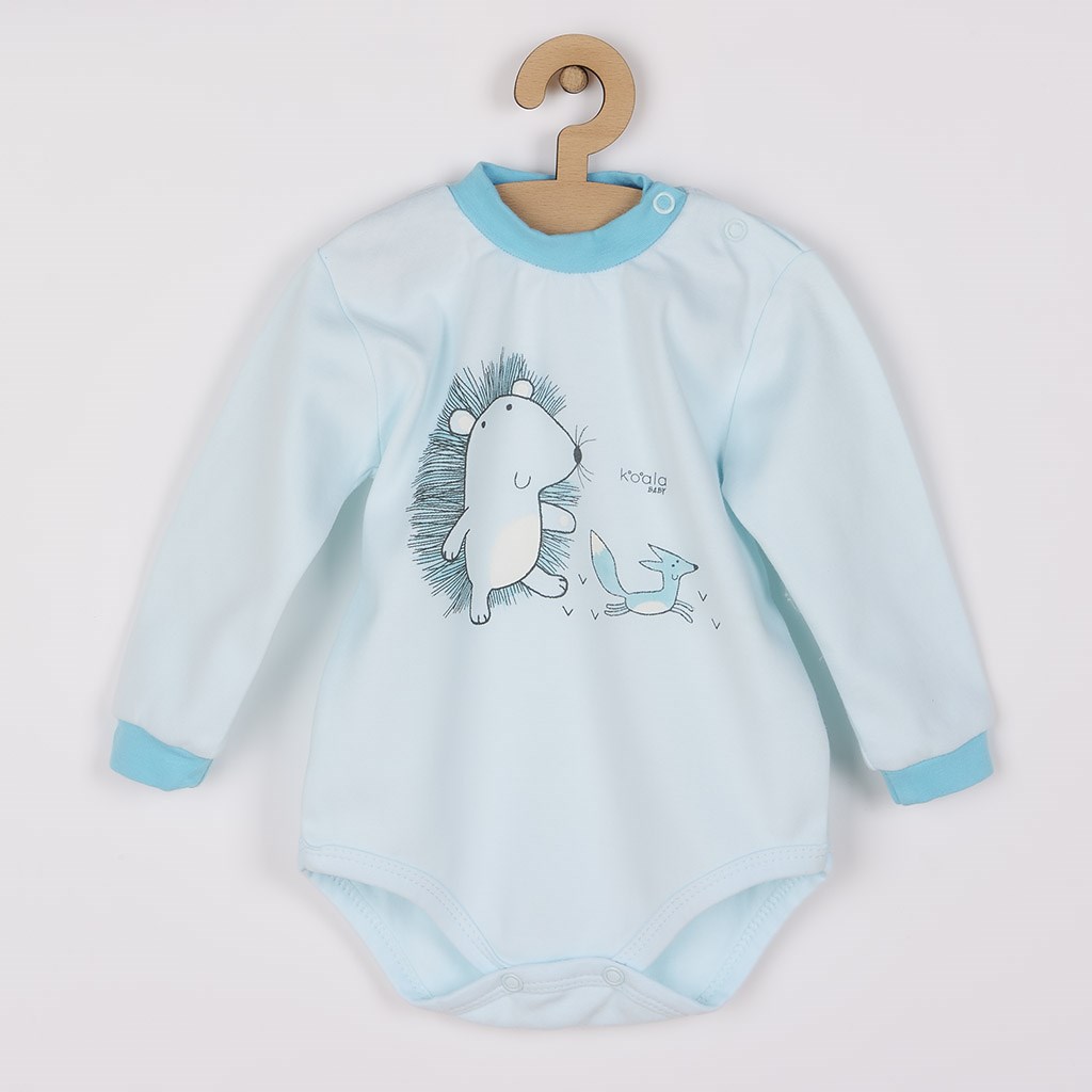 Dojčenské body s dlhým rukávom z organickej bavlny Koala Lesný Priateľ modré