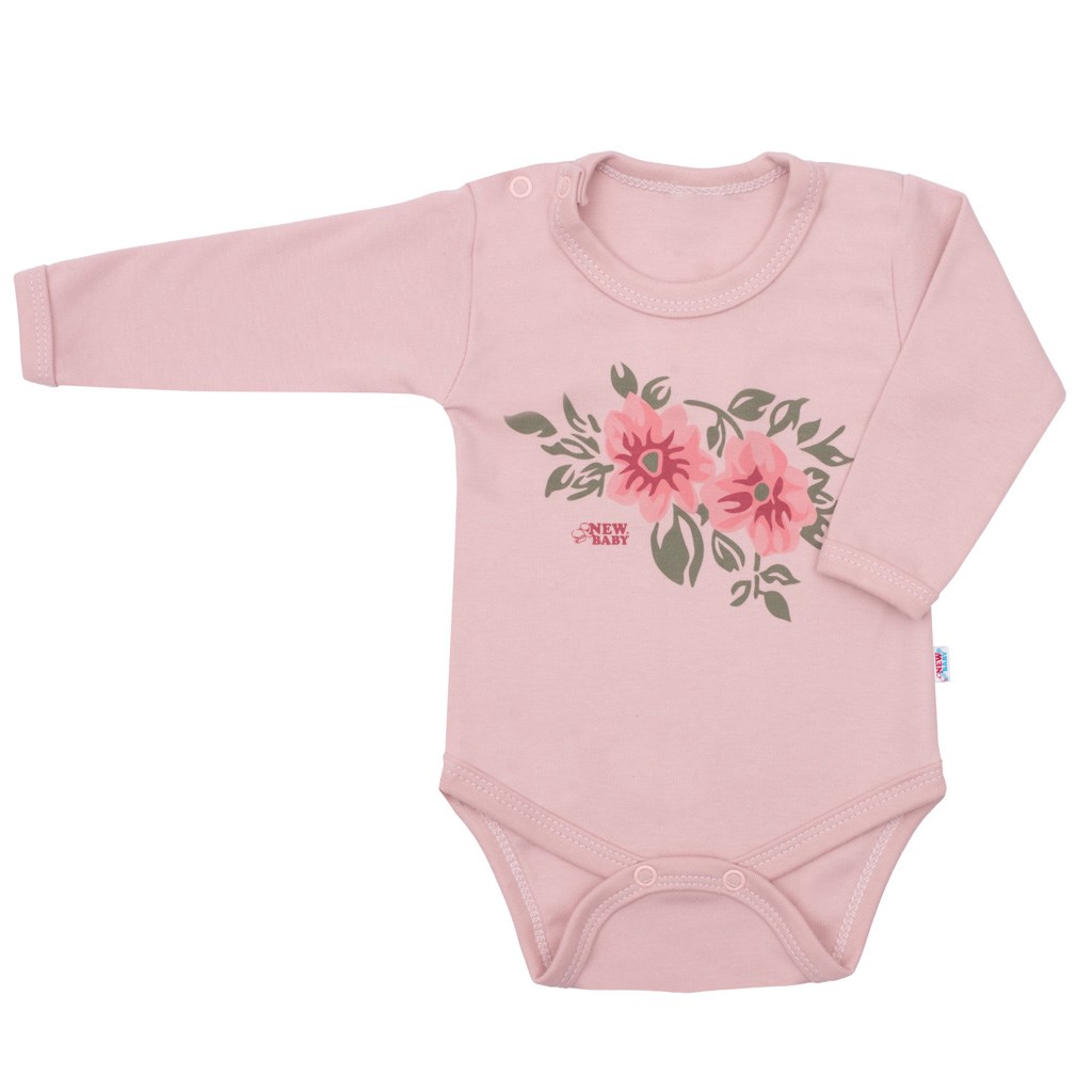Dojčenské body s dlhým rukávom New Baby Flowers ružové