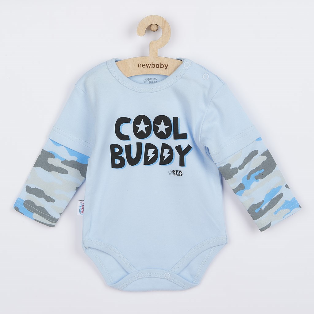 Dojčenské bavlnené body s dlhým rukávom New Baby With Love modré