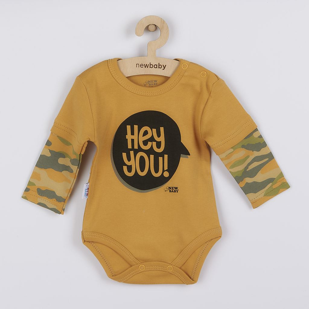 Dojčenské bavlnené body s dlhým rukávom New Baby With Love horčicové