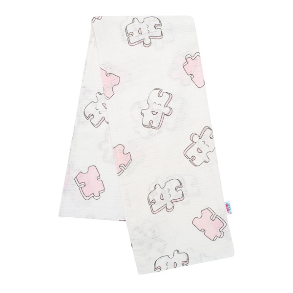 Bavlnená plienka s potlačou New Baby biela puzzle rúžové