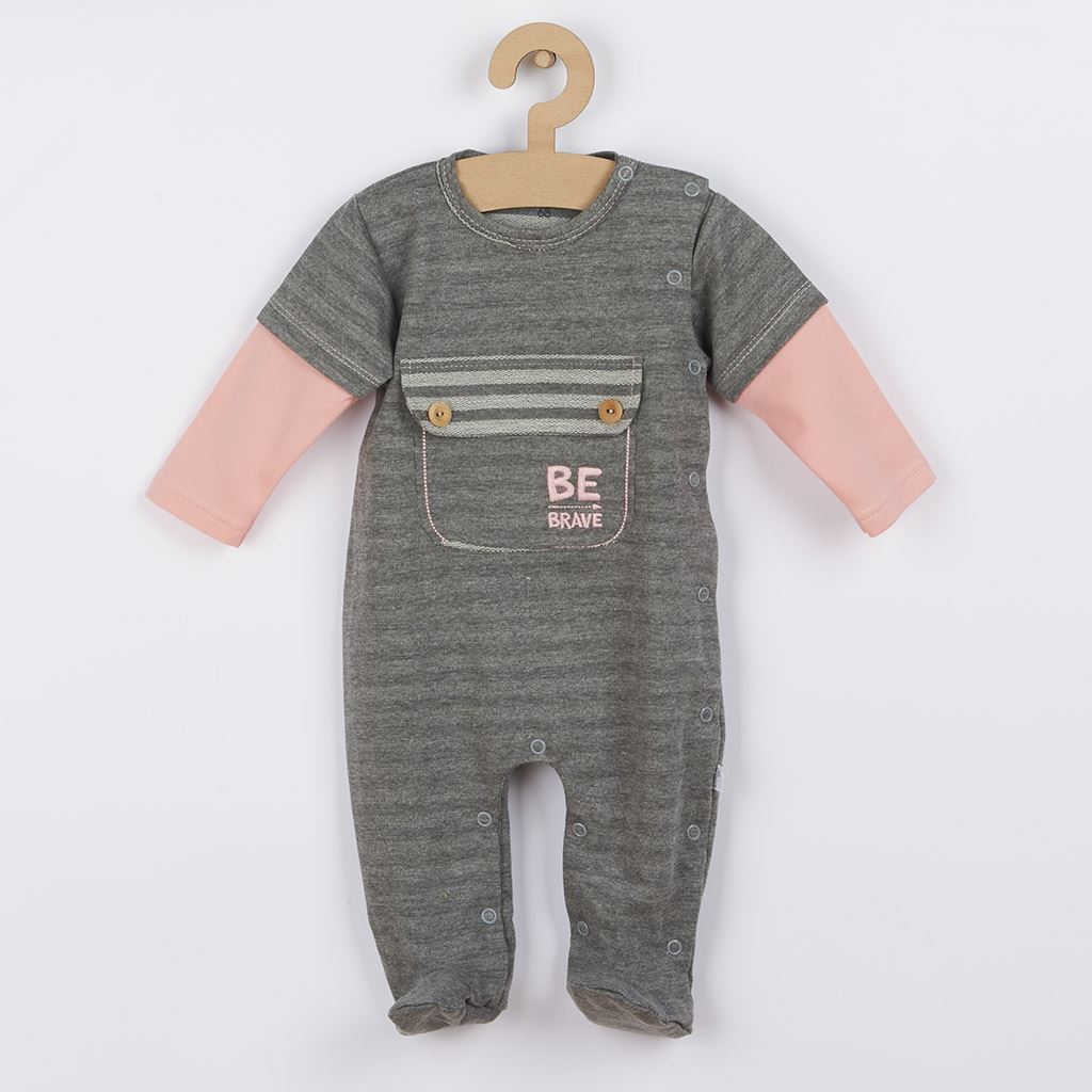 Dojčenský bavlnený overal BE BRAVE sivo-ružový 68