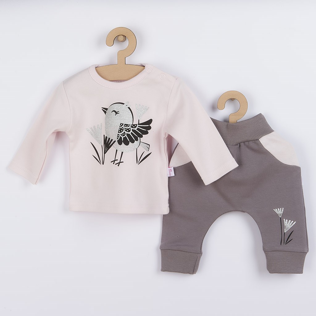 Dojčenské bavlnené tepláčky a tričko Koala Birdy ružové-56 (0-3m)