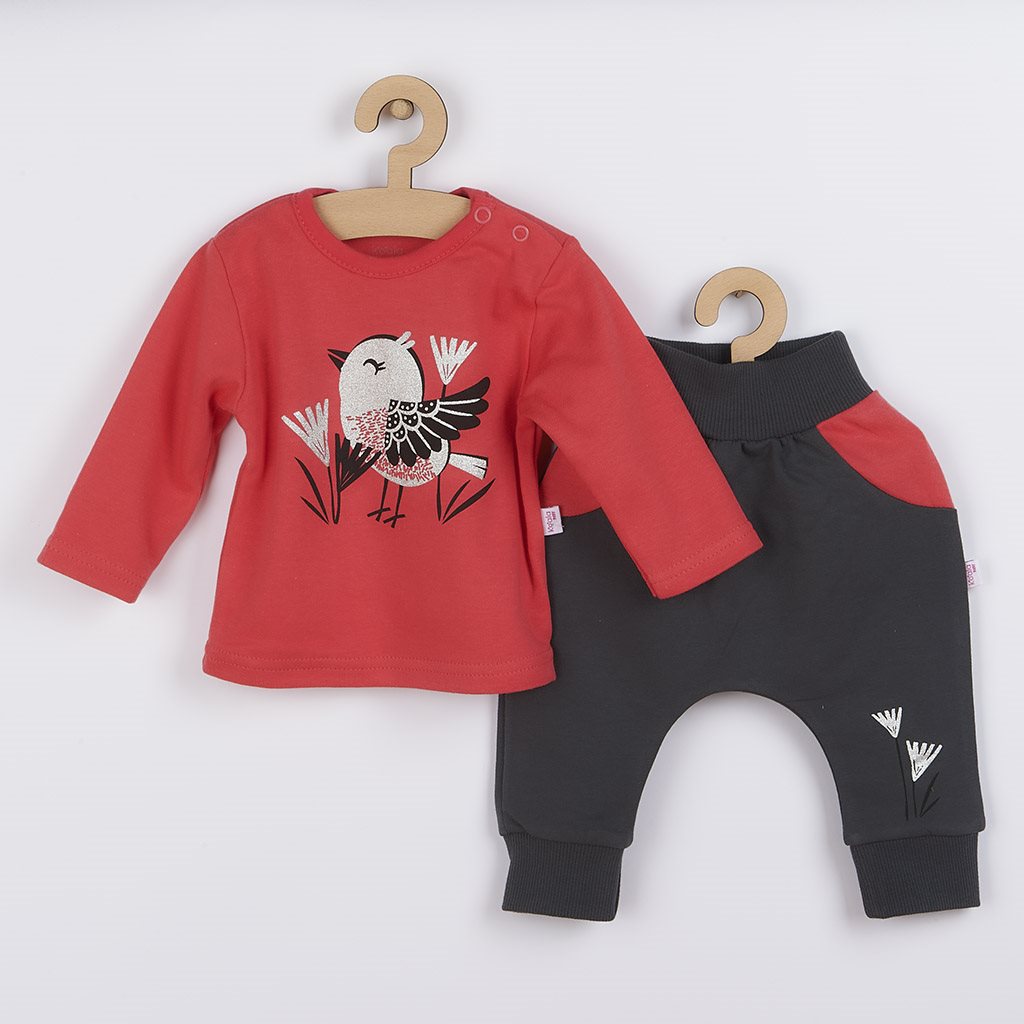 Dojčenské bavlnené tepláčky a tričko Koala Birdy tmavo ružové-56 (0-3m)
