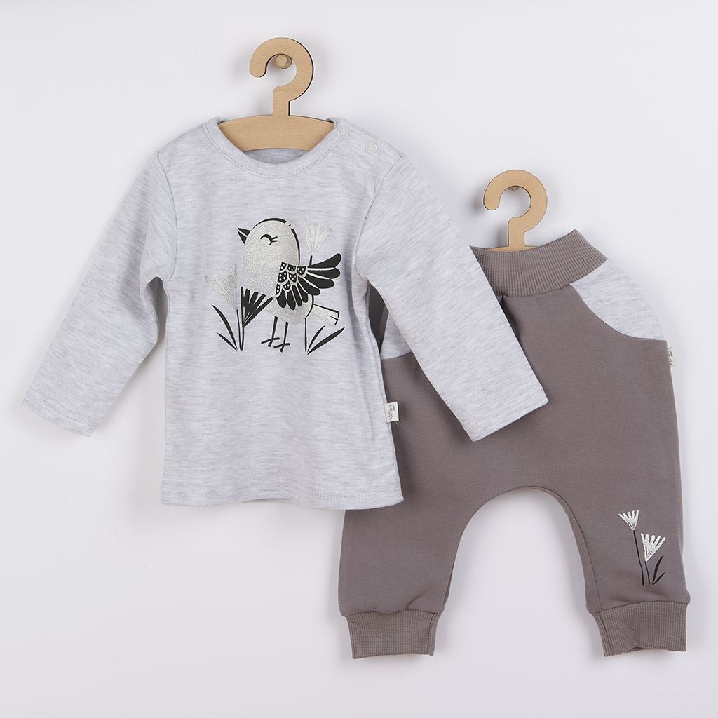 Dojčenské bavlnené tepláčky a tričko Birdy sivé 56