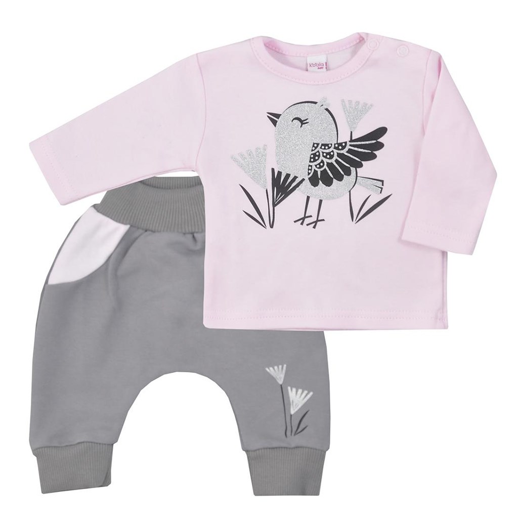 Dojčenské bavlnené tepláčky a tričko Birdy ružové 68