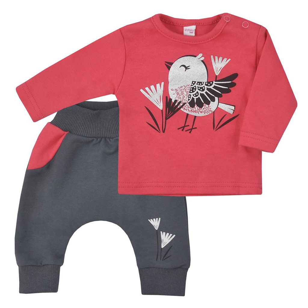 Dojčenské bavlnené tepláčky a tričko Birdy tmavo ružové 74