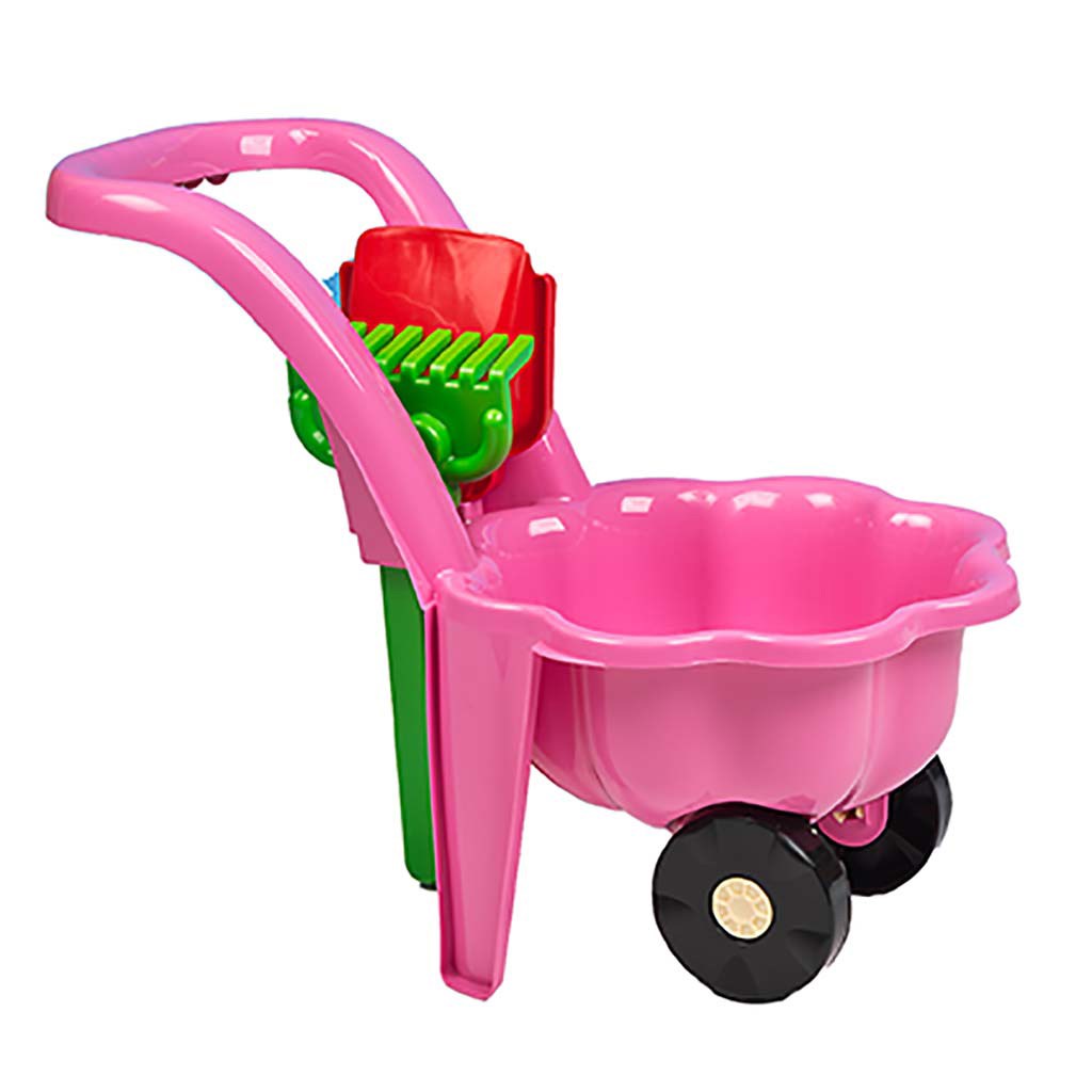 Detský záhradný fúrik s lopatkou a hrabličkami BAYO Sedmokráska ružový, Ružová