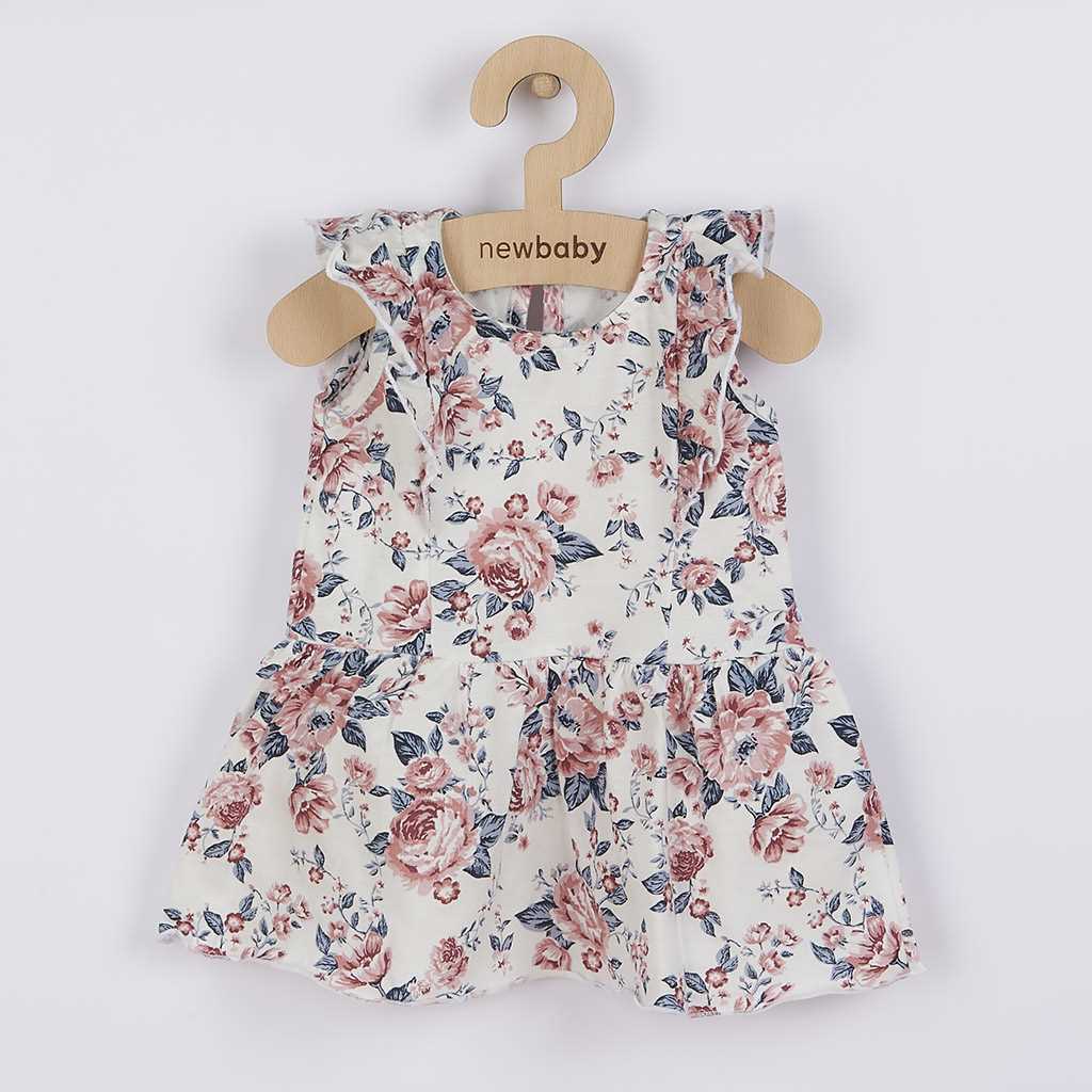 Dojčenské letné bavlnené šatôčky New Baby Roses smotanovo-ružové-62 (3-6m)