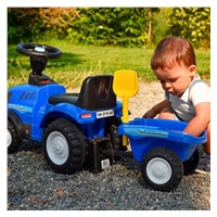 Detské odrážadlo traktor s vlečkou a náradim Baby Mix New Holland modrý