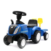 Detské odrážadlo traktor s vlečkou a náradim Baby Mix New Holland žltý