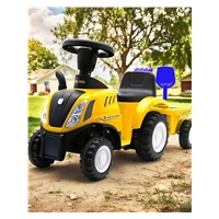 Detské odrážadlo traktor s vlečkou a náradim Baby Mix New Holland žltý