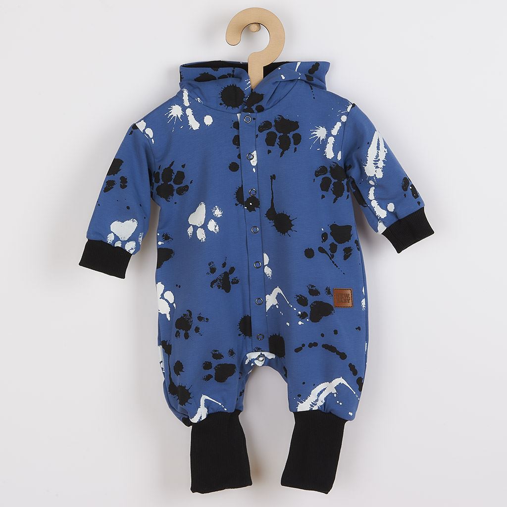 Dojčenský bavlnený overal s kapucňou a uškami Paw modrý 56