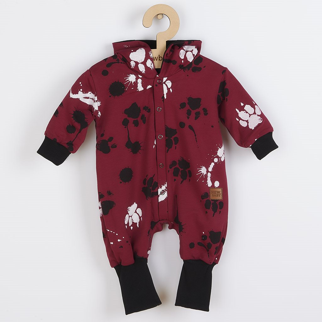 Dojčenský bavlnený overal s kapucňou a uškami New Baby labka tmavo ružový-80 (9-12m)