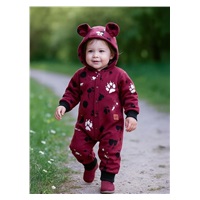 Dojčenský bavlnený overal s kapucňou a uškami New Baby labka tmavo ružový