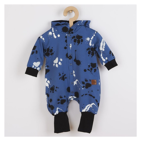 Dojčenský bavlnený overal s kapucňou a uškami New Baby labka modrý